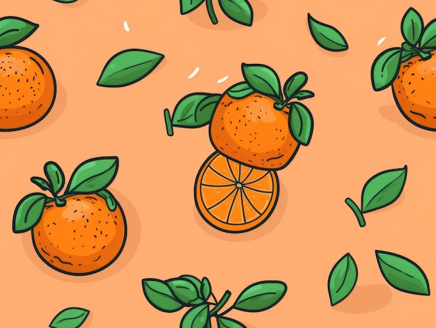 Orange drawn style seamless tiles generative AI