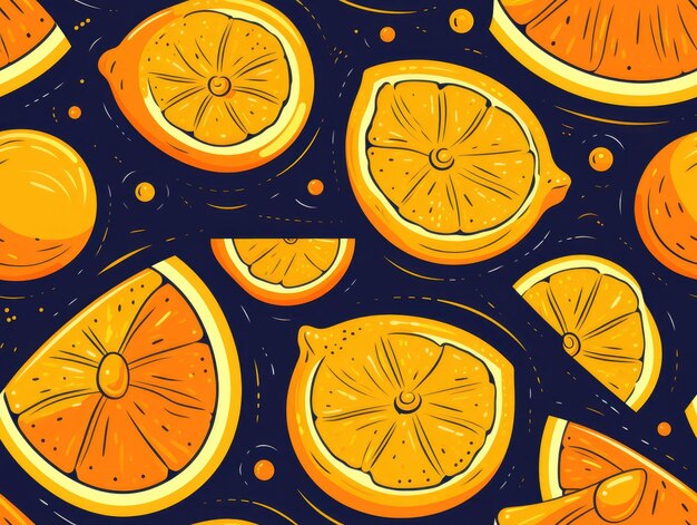 Orange drawn style seamless tiles generative AI