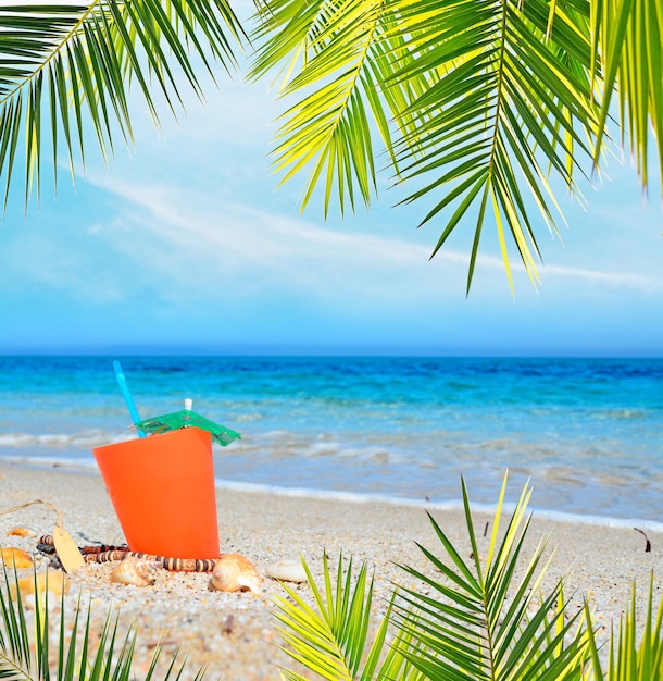 Orange drink under a palm branch