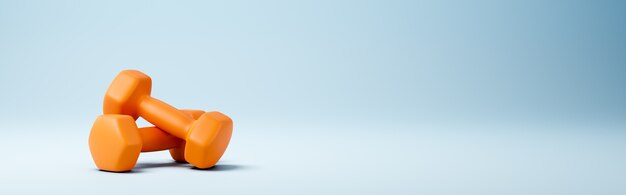 Orange Dumbbells on Blue Background