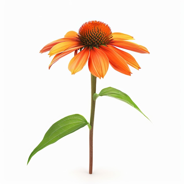 Orange Echinacea Isolated on White Background Beautiful Echinacea Flower