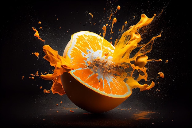 Orange explosion on a black backgroundgenerative ai