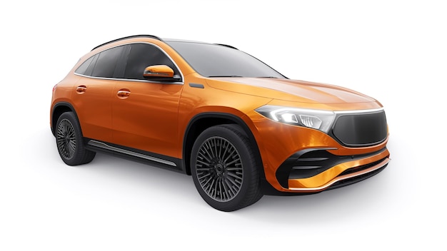 Orange family innovative electric SUV car on a white background 3d rendering