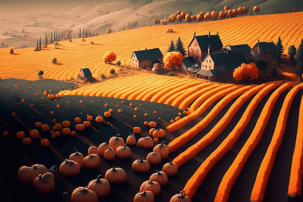 Orange farming fields may be seen in the autumnal scenery