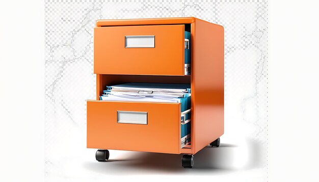 Photo an orange file drawer with papers in it and a stack of papers in it