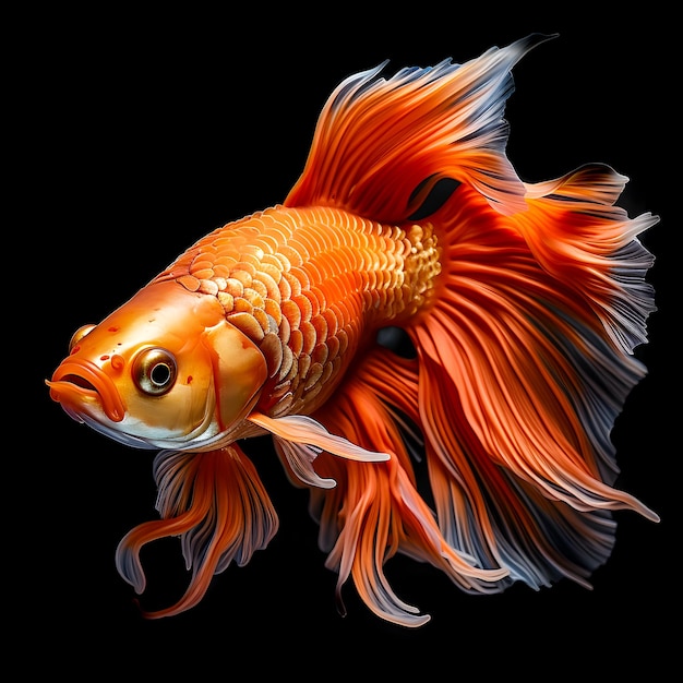 Orange fish isolated on black background Golden koi betta and royal fish for fish tank