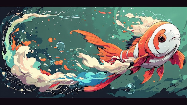 Orange Fish in a Whirlwind of Color