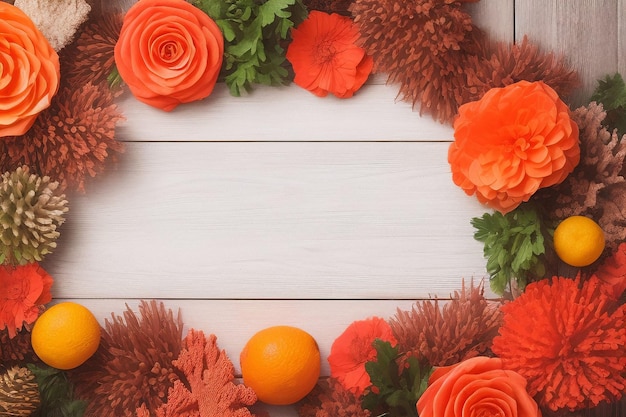 Orange flowers in a frame with a white background