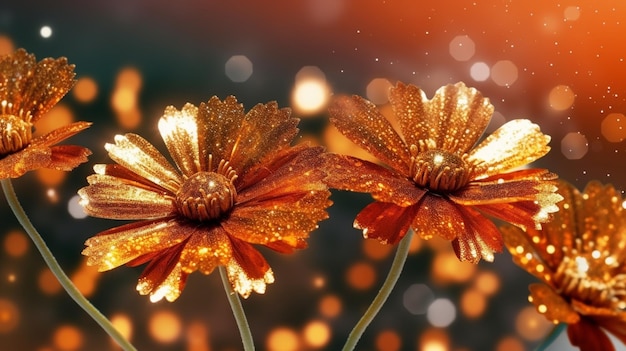 Orange flowers in the night sky