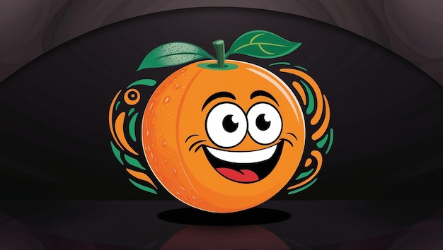 Photo orange fruit cartoon vector illustration mascot with black background