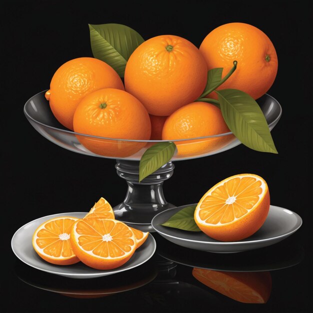 orange fruit on a plate black background fresh orange fruits