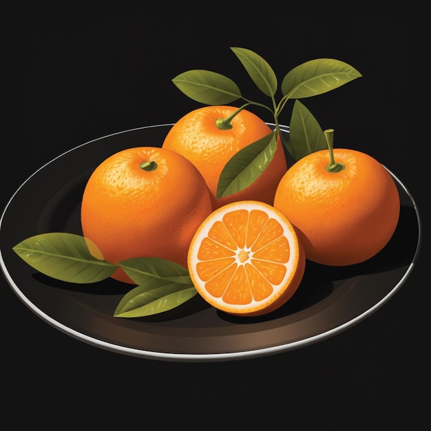 orange fruit on a plate black background fresh orange fruits