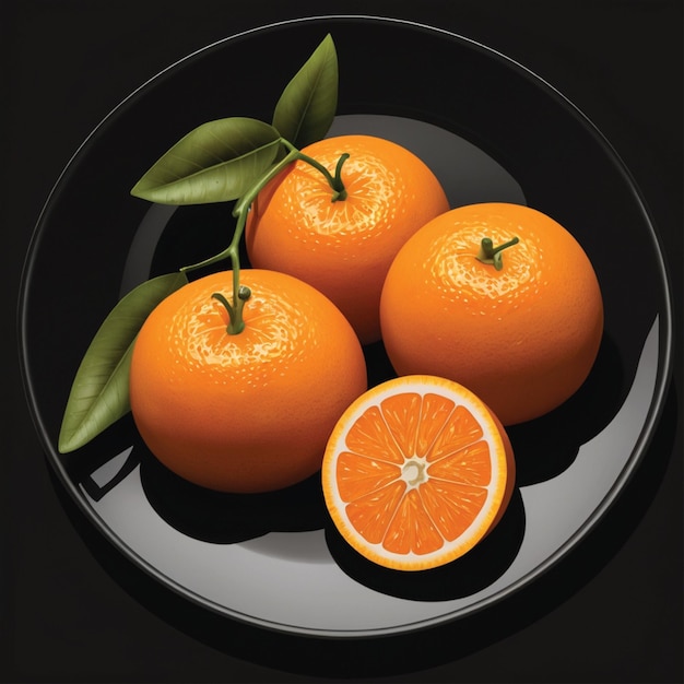 orange fruit on a plate black background fresh orange fruits