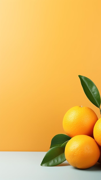 Orange fruit with leaf frame copy space generative ai