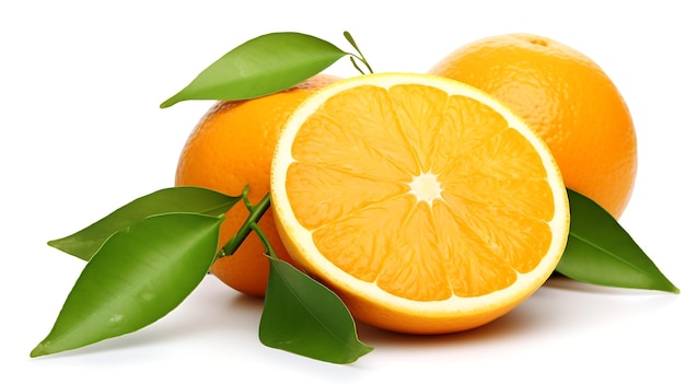 Orange fruit with leaves isolated on a white background Clipping path