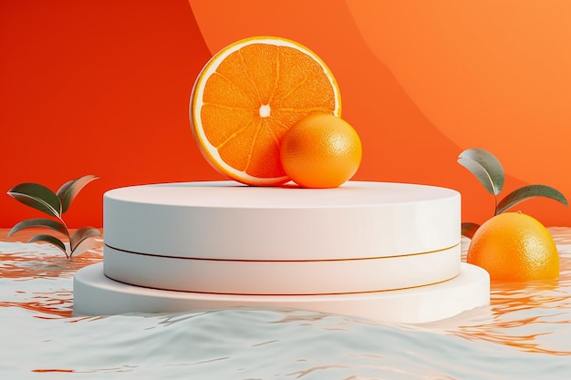 orange fruits on white podium in water