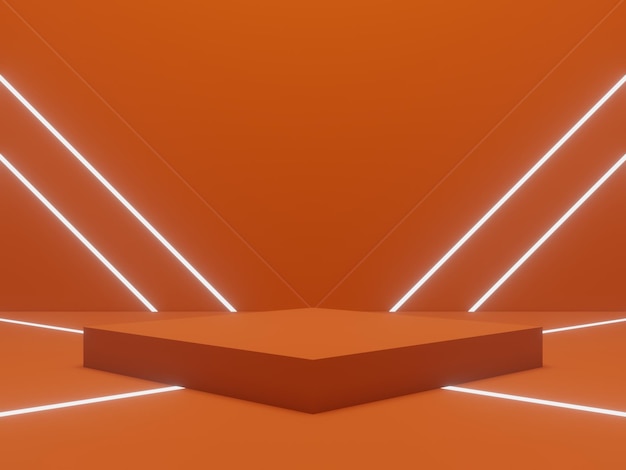 Orange geometric background with white neon lights