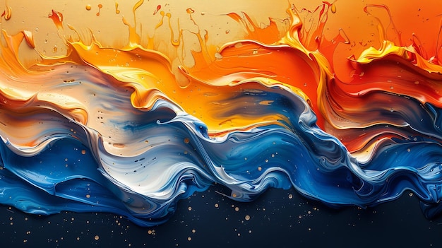 Orange gold blue and other colors are used in this modern abstract oil painting