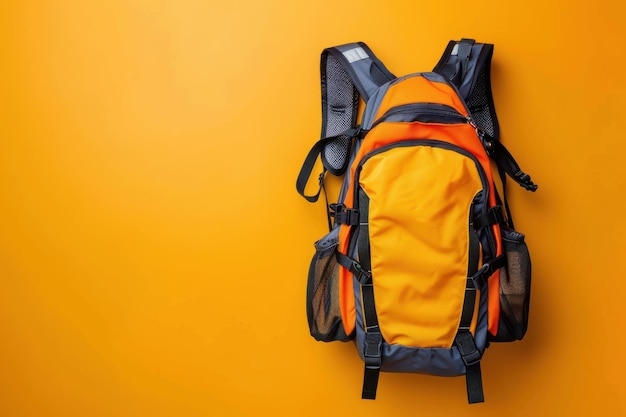 Orange and Gray Backpack on Yellow Background