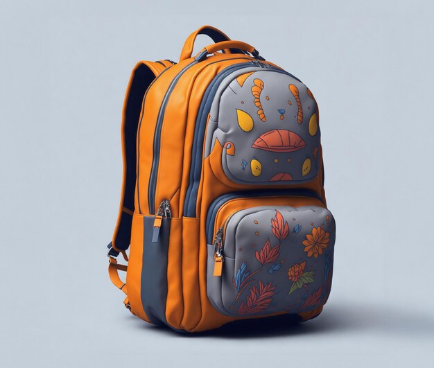 Photo orange and grey backpack illustration for back to school