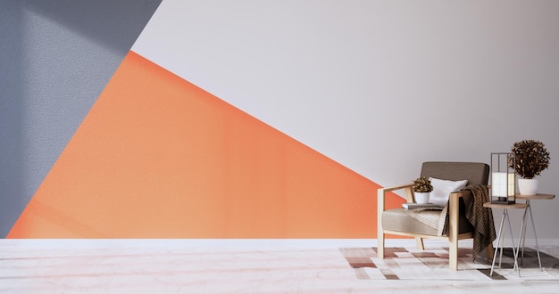 Orange and grey wall on living room two tone colorful design3D rendering