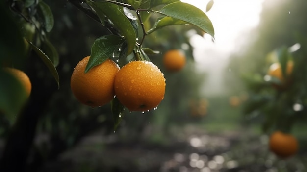 An orange grows on a tree Orchard Generative AI