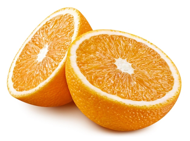 Orange half clipping path. Orange isolated on white background full depth of field