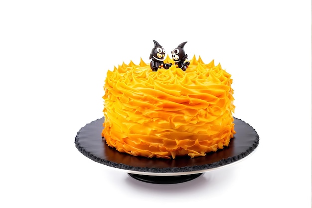 Photo orange halloween cake with black cat toppers