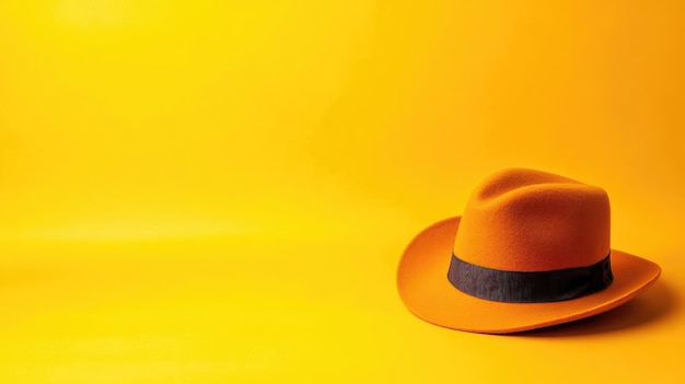 Photo orange hat with dark band on yellow background