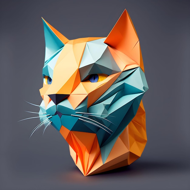 Orange Head Cat Papercut Origami