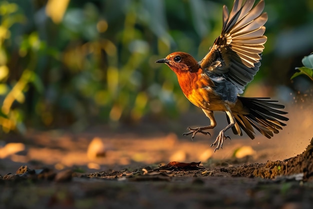 The Orange headed Ground Thrushes flying and pounces