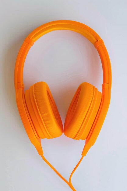 Photo orange headphones with a cord attached to them