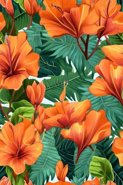 Orange hibiscus flowers on a white background.