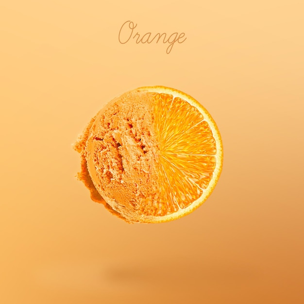 Orange ice cream Ball of ice cream shaped like a split orange on a gradient background. Orange juice