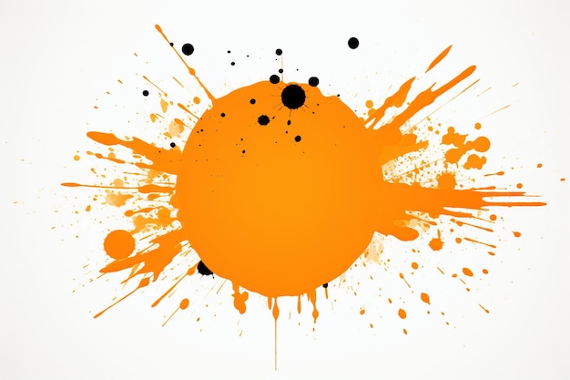 Photo orange ink splatter dotted isolated in white background and copy space