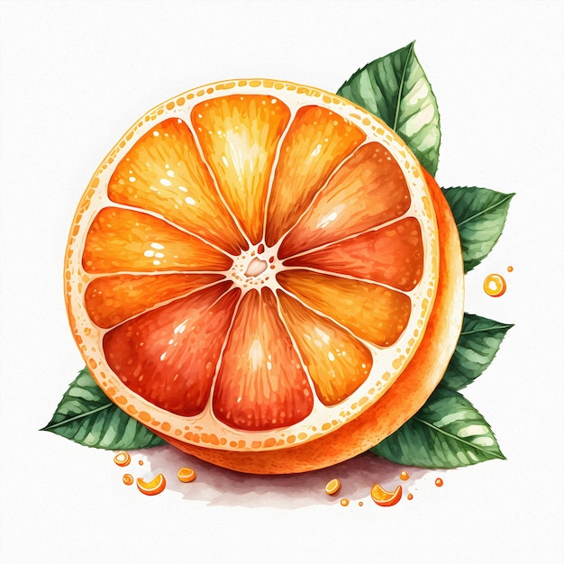 Orange is a ripe citrus fruit Illustration of orange slices with green leaves on a white background Proper nutrition ripe fruit orange