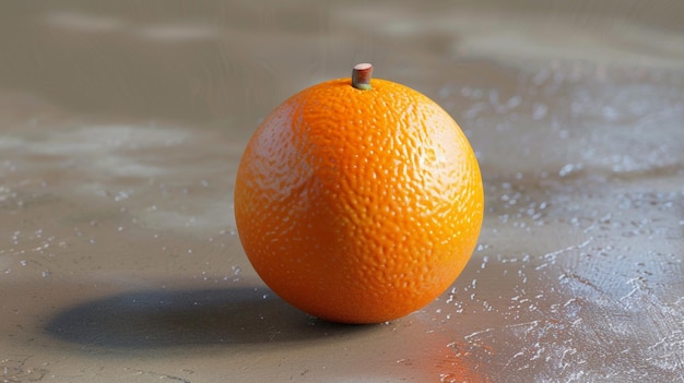 an orange is on a table with a reflection of a light on it