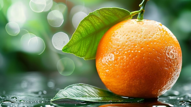 an orange is on a tree with green leaves