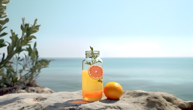 Orange Juice in a Beach Scenery