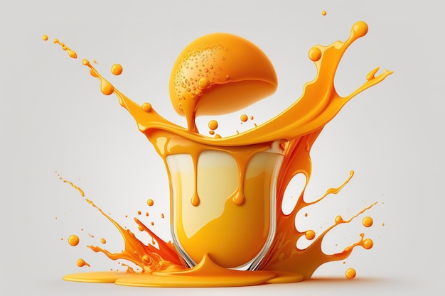 Orange juice being poured and splashing isolated on white