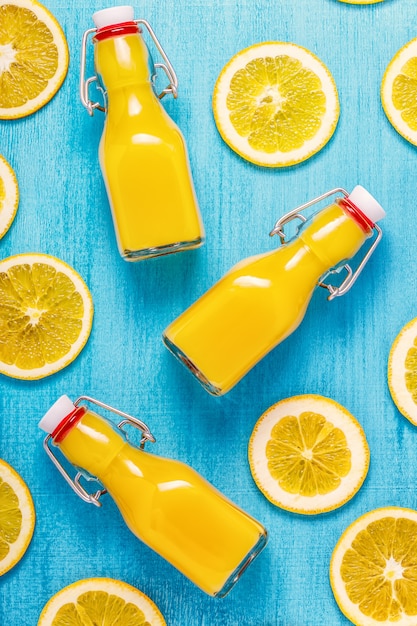 Orange juice on a blue background.