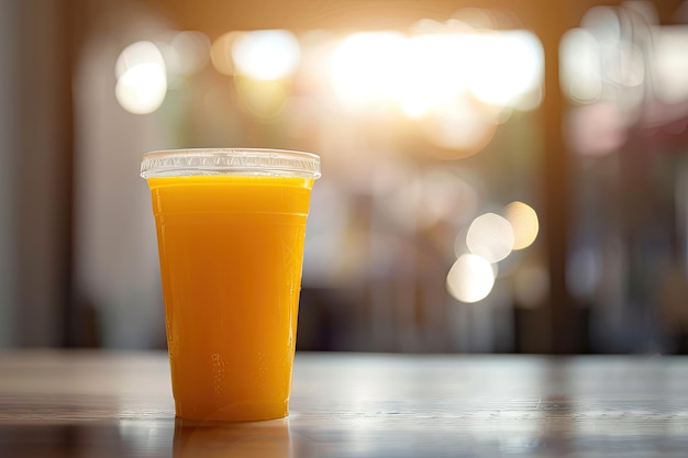 Photo orange juice in cup plastic cup of orange drink natural juice or smoothies