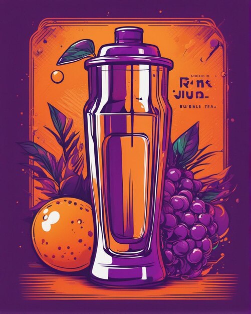 Photo orange juice details lost in bubble tea background tshirt design streetwear design professional vec