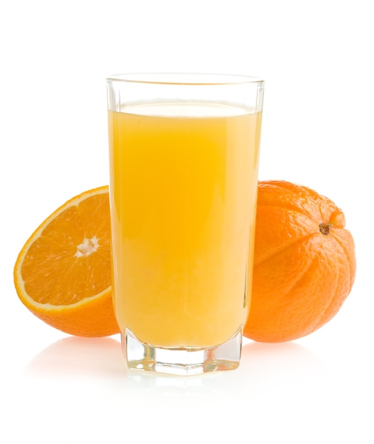 Orange juice and fruit isolated on white background