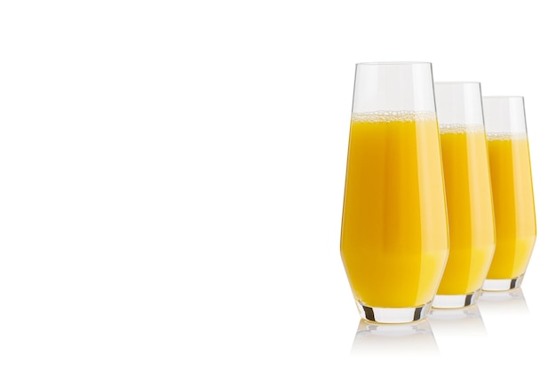 Orange juice glass isolated on white glass of fresh orange juice on white background