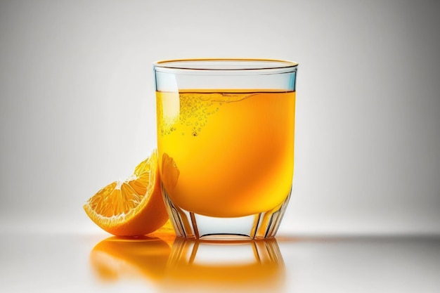 Orange juice glass on a white backdrop isolated