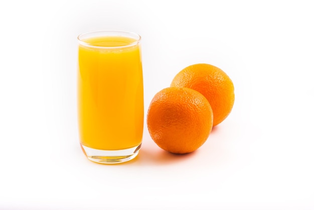 Orange juice glass with orange fruits Isolated on white background High resolution copy space healthy vitamin drink