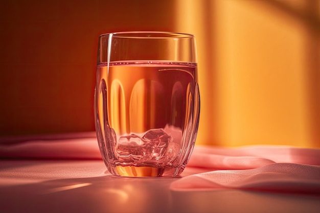 Orange juice in pink summer glass Long shadow generative IA