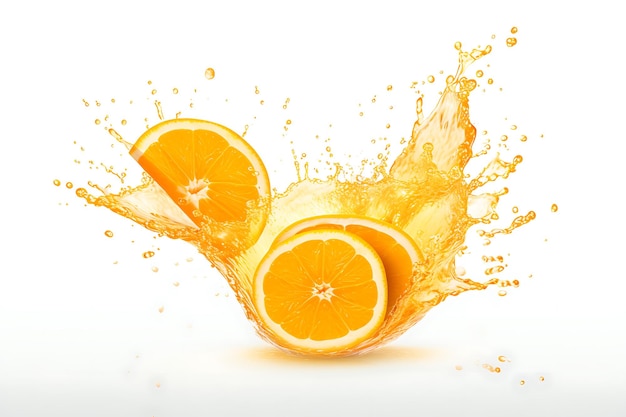 Orange juice splash wave on a white background