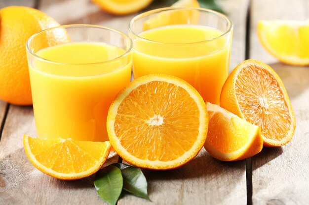 Orange juice on table closeup